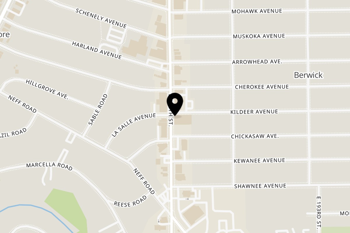 Map showing the location of Blasian Fusion on 821 E 185th St in Cleveland